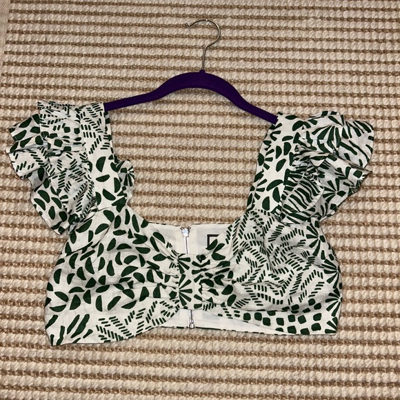New Alexis Verna Linen Crop Top Green Palm - Picture 2 of 4